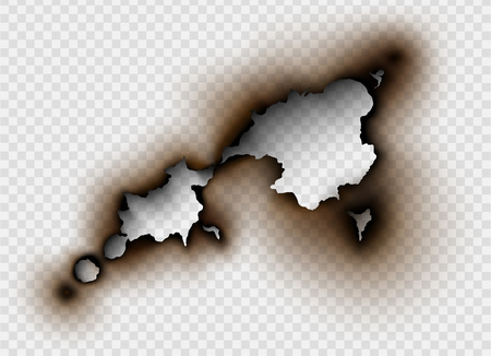 set Hole torn in ripped paper with burnt and flame on transparent backgroundのイラスト素材