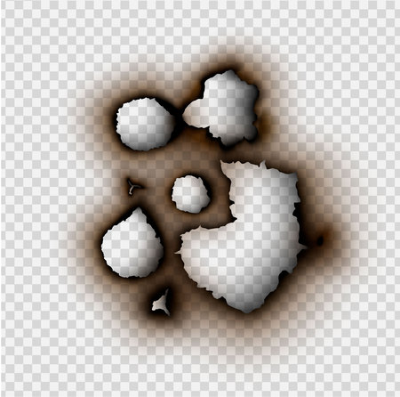 set Hole torn in ripped paper with burnt and flame on transparent backgroundの写真素材