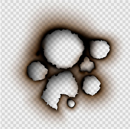 set Hole torn in ripped paper with burnt and flame on transparent backgroundの写真素材