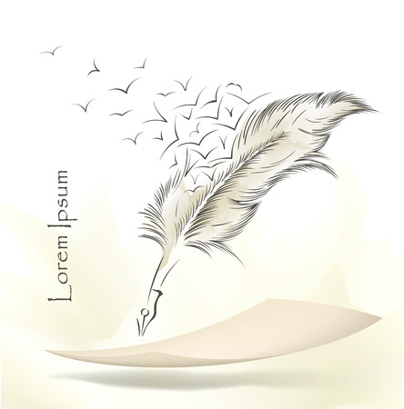 writing old feather with flying birds paperのイラスト素材