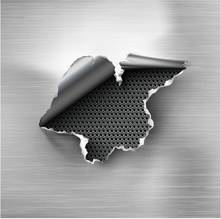 ragged Hole torn in ripped steel on metal backgroundのイラスト素材
