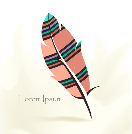 writing pen multicolored bird feather with place for textのイラスト素材