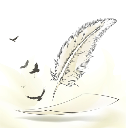 writing old feather with flying birds paperのイラスト素材