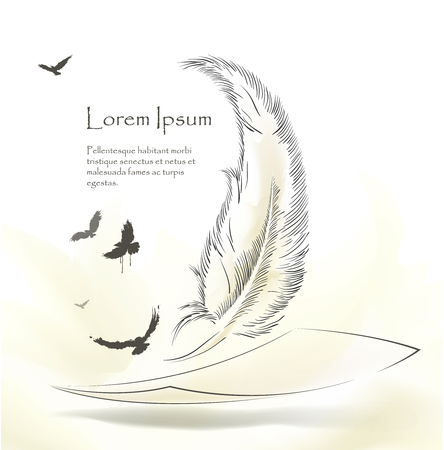 writing old feather with flying birds paperのイラスト素材