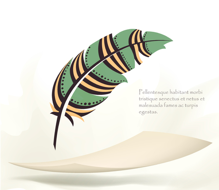 writing old colorful bird feather with flying paperのイラスト素材