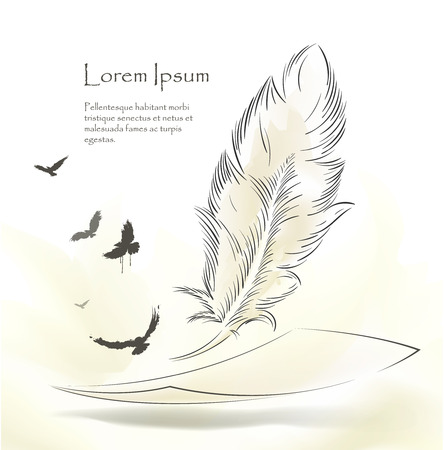 writing old feather with flying birds paperのイラスト素材