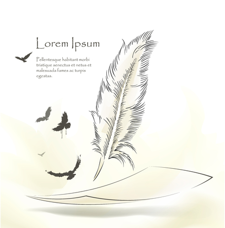 writing old feather with flying birds paperのイラスト素材