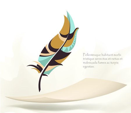writing old colorful bird feather with flying paperのイラスト素材