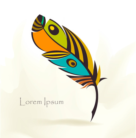writing pen multicolored bird feather with place for textのイラスト素材