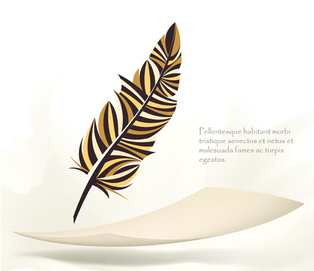 writing old colorful bird feather with flying paperのイラスト素材
