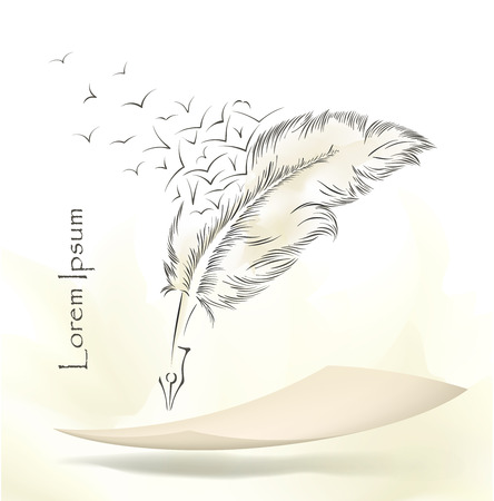 writing old feather with flying birds paperのイラスト素材