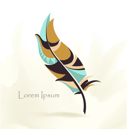 writing pen multicolored bird feather with place for textのイラスト素材