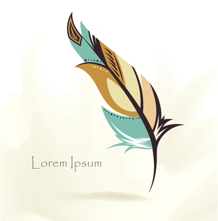 writing pen multicolored bird feather with place for textのイラスト素材