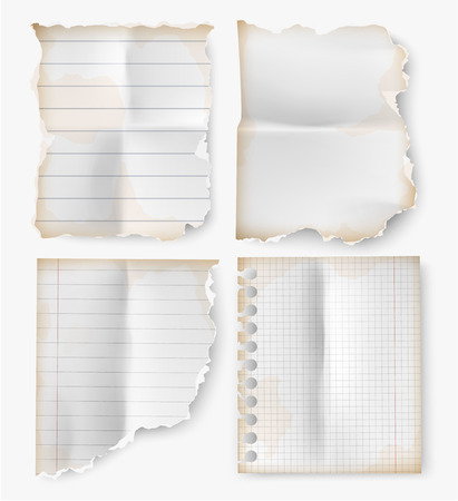 realistic set vintage torn sheet of notebook paperのイラスト素材