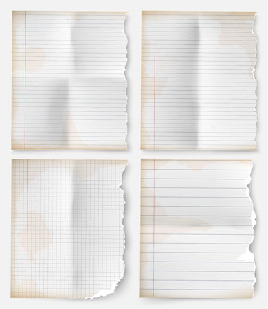 realistic set vintage torn sheet of notebook paperの写真素材