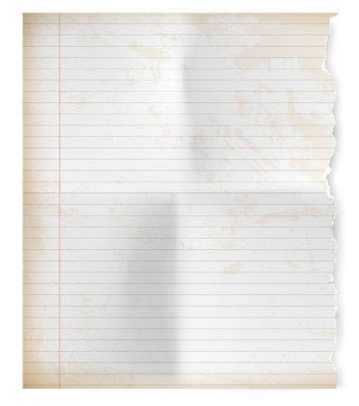 realistic old torn sheet of notebook paperの写真素材