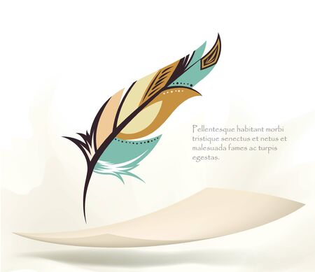 writing old colorful feather with flying paperのイラスト素材