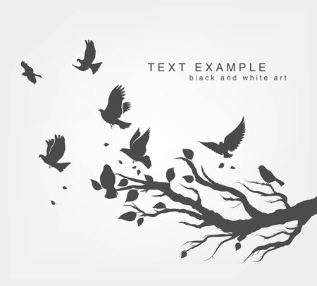 figure flock of flying birds on tree branchのイラスト素材