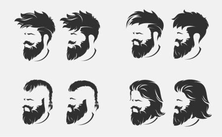 Mens hairstyles and haircut with beardのイラスト素材