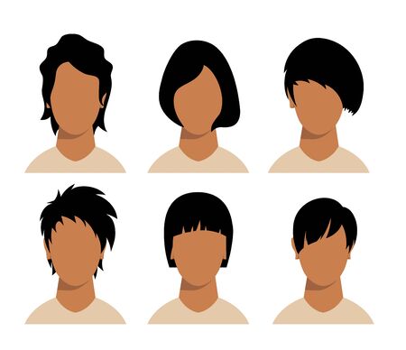 Girls and mans hairstyles and haircut with faceのイラスト素材