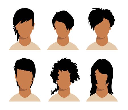 girls and mans hairstyles and haircut with faceのイラスト素材