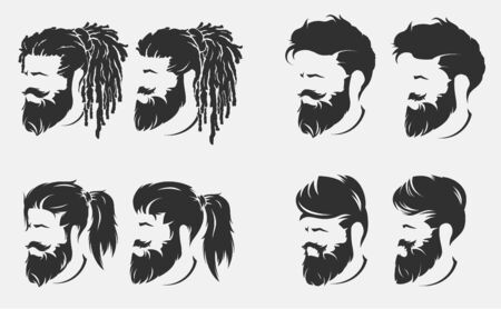 mens hairstyles and haircut with beardのイラスト素材