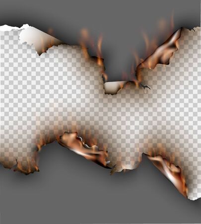 transparent design burning templates torn paper with fireのイラスト素材