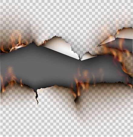 transparent design burning templates torn paper with fireのイラスト素材