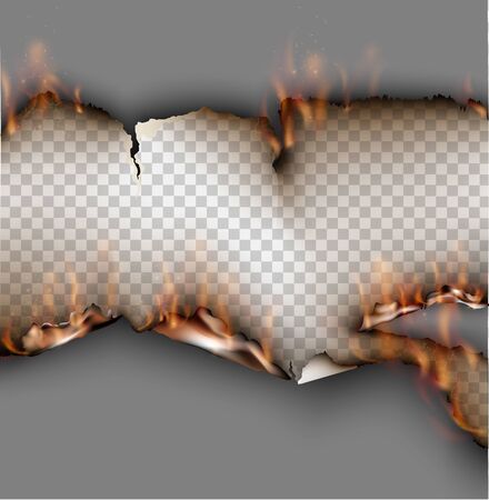 transparent design burning templates torn paper with fireのイラスト素材