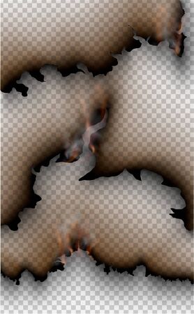 design burning templates torn paper with fire on transparent backgroundのイラスト素材