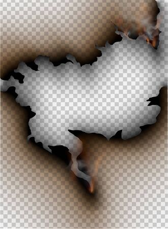 design burning templates torn paper with fire on transparent backgroundのイラスト素材