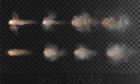 shoting set with different types and stage of shoting isolated on transparent backgroundの写真素材