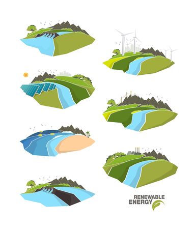 renewable energy infographics with elements of the water of the sun wind and earthのイラスト素材