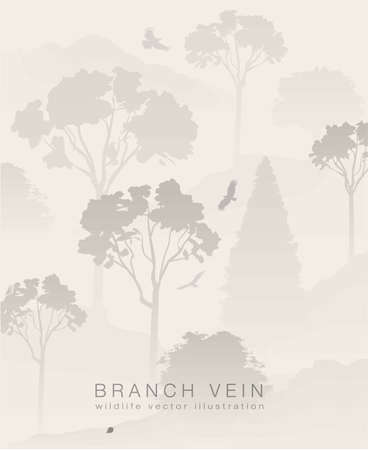 figure flock of flying birds on tree branch. Vector illustrationのイラスト素材