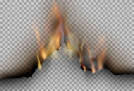 transparent design burning templates torn paper with fireのイラスト素材