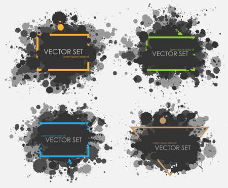 Illustrated ink spots set collection in black and whiteのイラスト素材