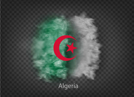 background of flag of algeria smoke and clouds. Vector illustrationのイラスト素材