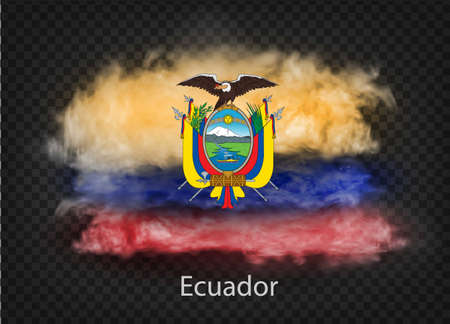 background of flag of ecuador smoke and clouds. Vector illustrationのイラスト素材