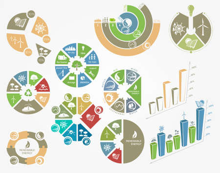 set of infographic illustrations of renewable energy sources of the earth water and wind. Vector illustrationのイラスト素材