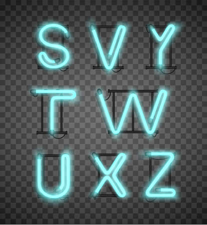 realistic blue neon alphabet set street bars vector. Vector illustrationのイラスト素材