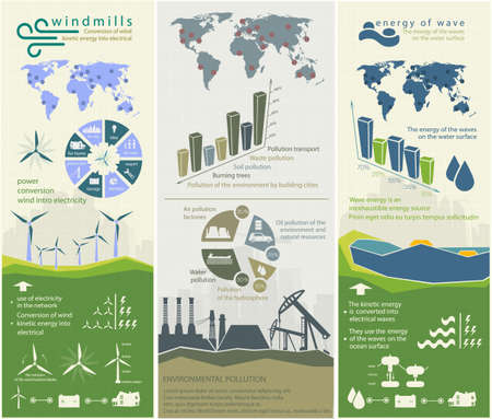 set of infographic illustrations of renewable energy sources of the earth water and wind. Vector illustrationのイラスト素材