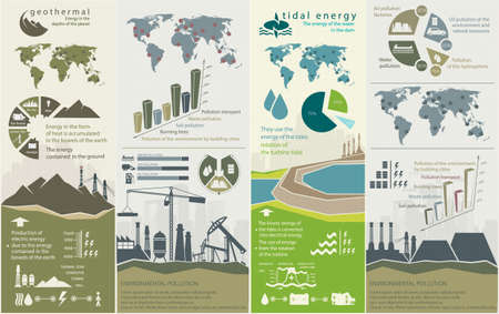 set of infographic illustrations of renewable energy sources of the earth water and wind. Vector illustrationのイラスト素材