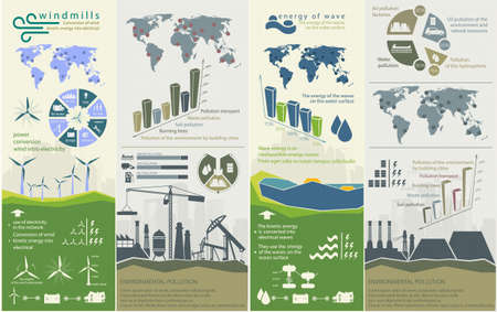 set of infographic illustrations of renewable energy sources of the earth water and wind. Vector illustrationのイラスト素材