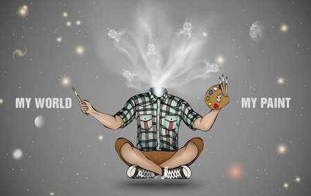The man with the soul and paints. Vector illustrationのイラスト素材