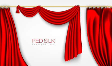 silk curtains red colors isolated on white background. Vector illustrationのイラスト素材