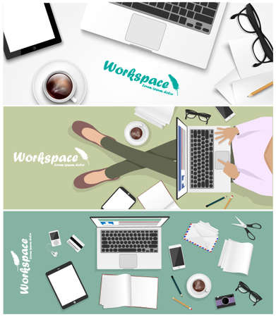 set of workspace banner. Vector illustrationのイラスト素材