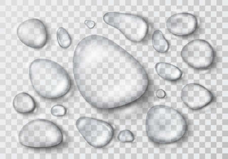 vector set of water drops with reflections and shadow. Vector illustrationのイラスト素材
