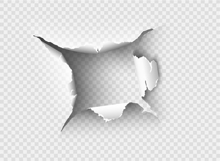 ragged Hole torn in ripped paper on transparent background. Vector illustrationのイラスト素材