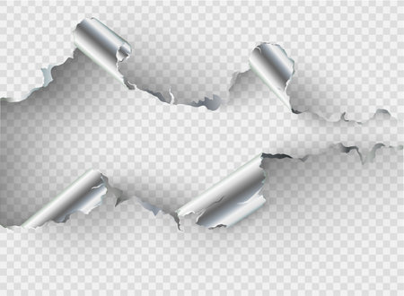 ragged Hole torn in ripped metal on transparent backgroundのイラスト素材