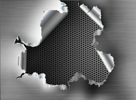 ragged Hole torn in ripped metal on steel backgroundのイラスト素材